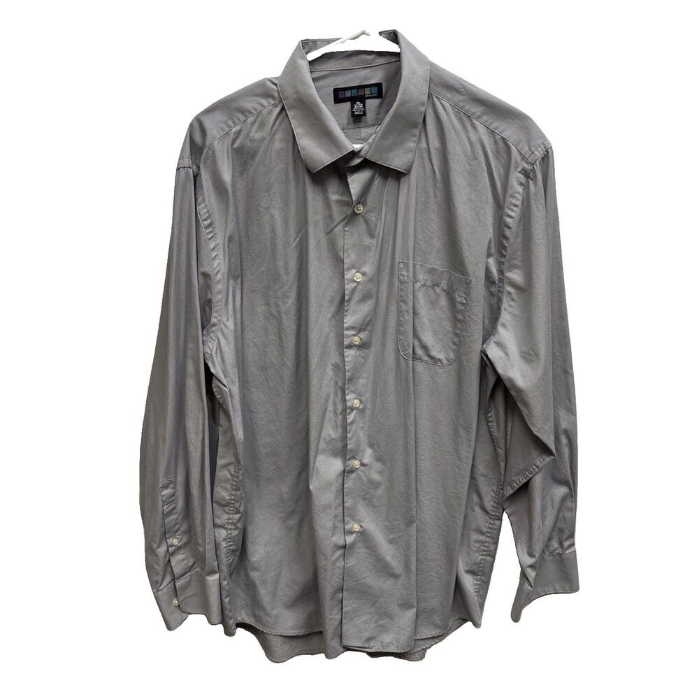 Alexander Julian Men Button Up Shirt XL Gray Cotton Blend Pocket Long Sleeve